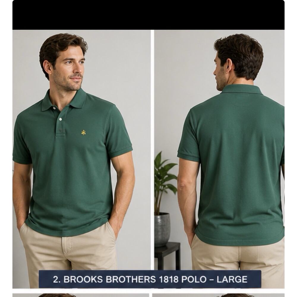Brooks Brothers 1818 Polo Shirt Mens Large Green Slim Fit Cotton Logo